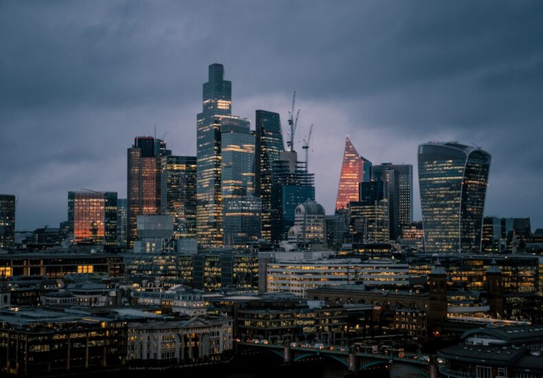 a view of the city of london at night