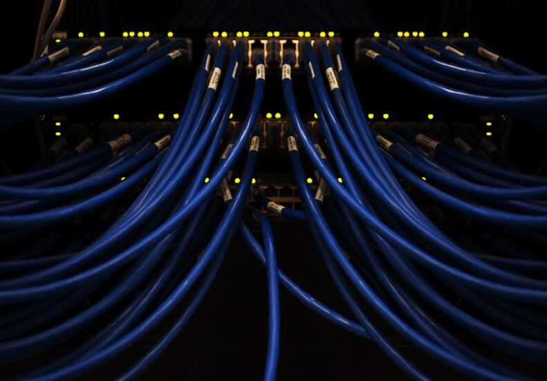 a bunch of blue wires connected to each other