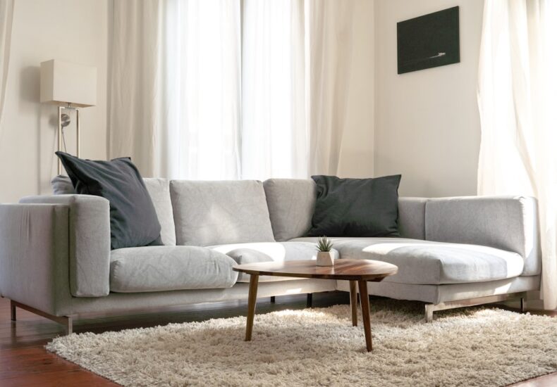 gray sofa with throw pillows