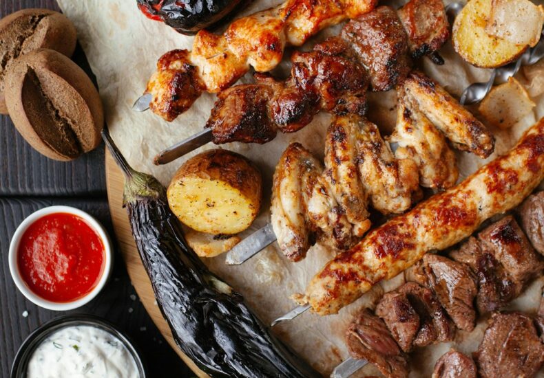 grilled meat and vegetable on the table