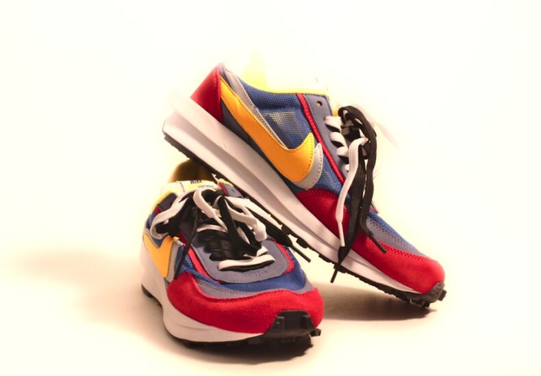 A pair of colorful sneakers on a white background