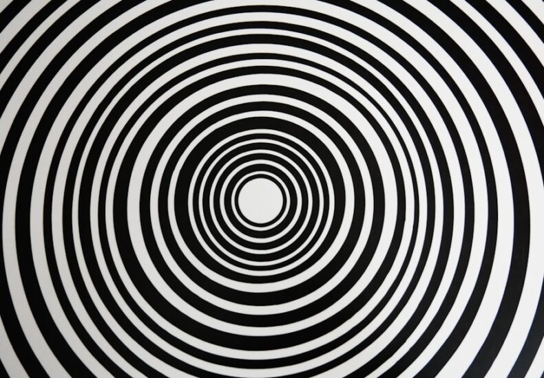 black and white round illustration