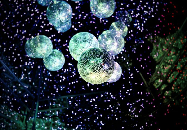 lighted hanging disco mirror balls