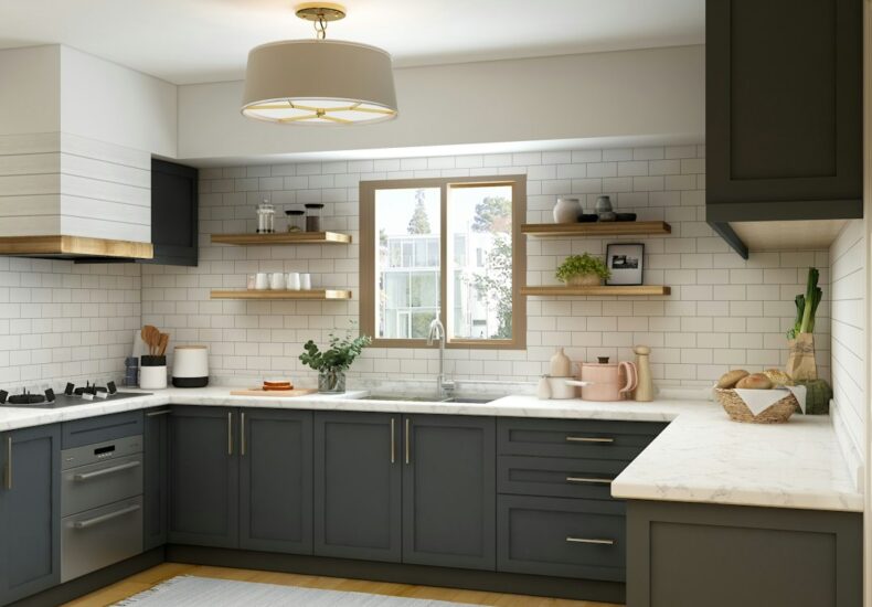 white and brown kitchen cabinet