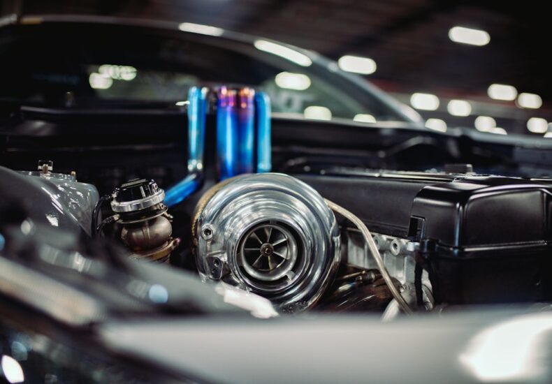 black and silver car engine