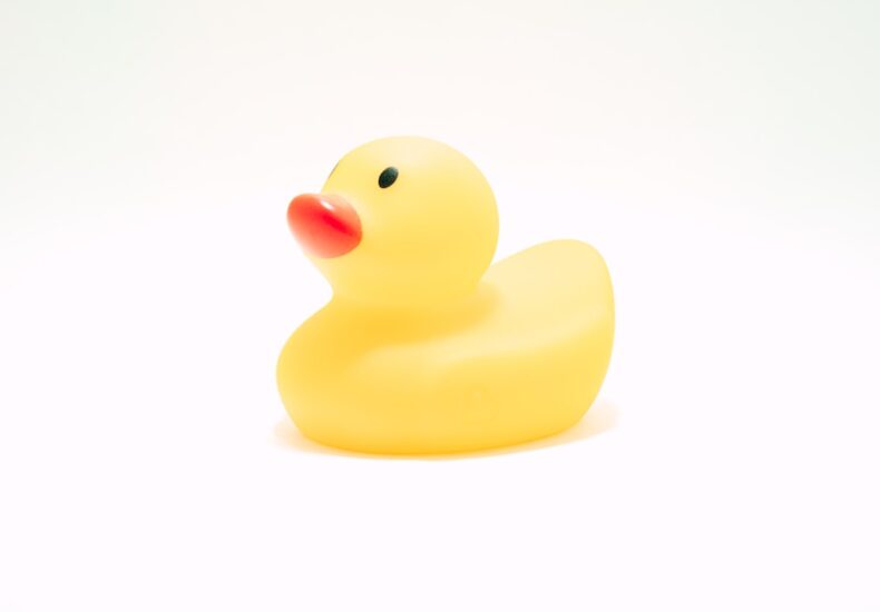 yellow rubber duck on white background