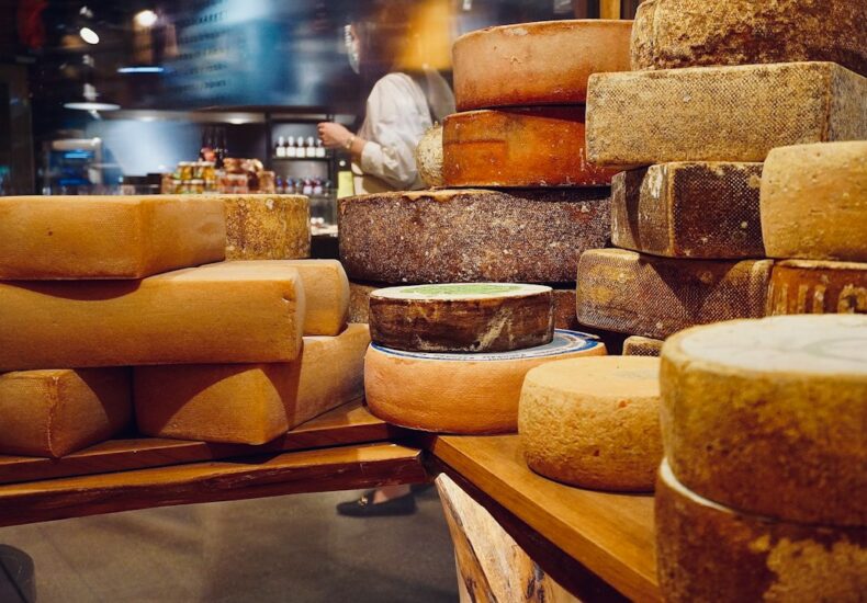 a bunch of cheese stacked on top of each other