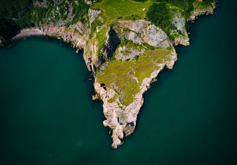 aerial view of green and gray island